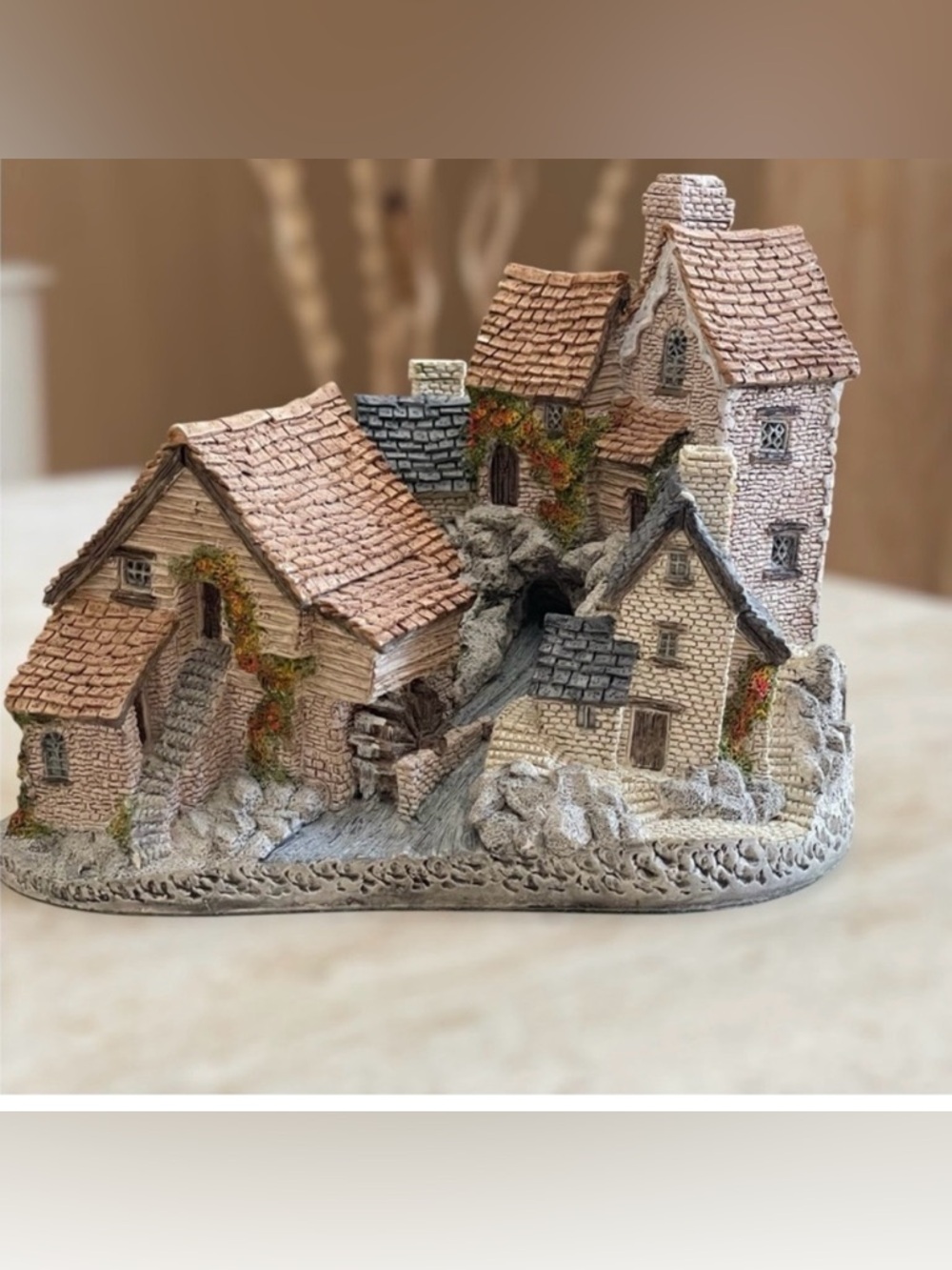 Vintage David Winter hand painted clay "Brookside Hamlet" sculpture